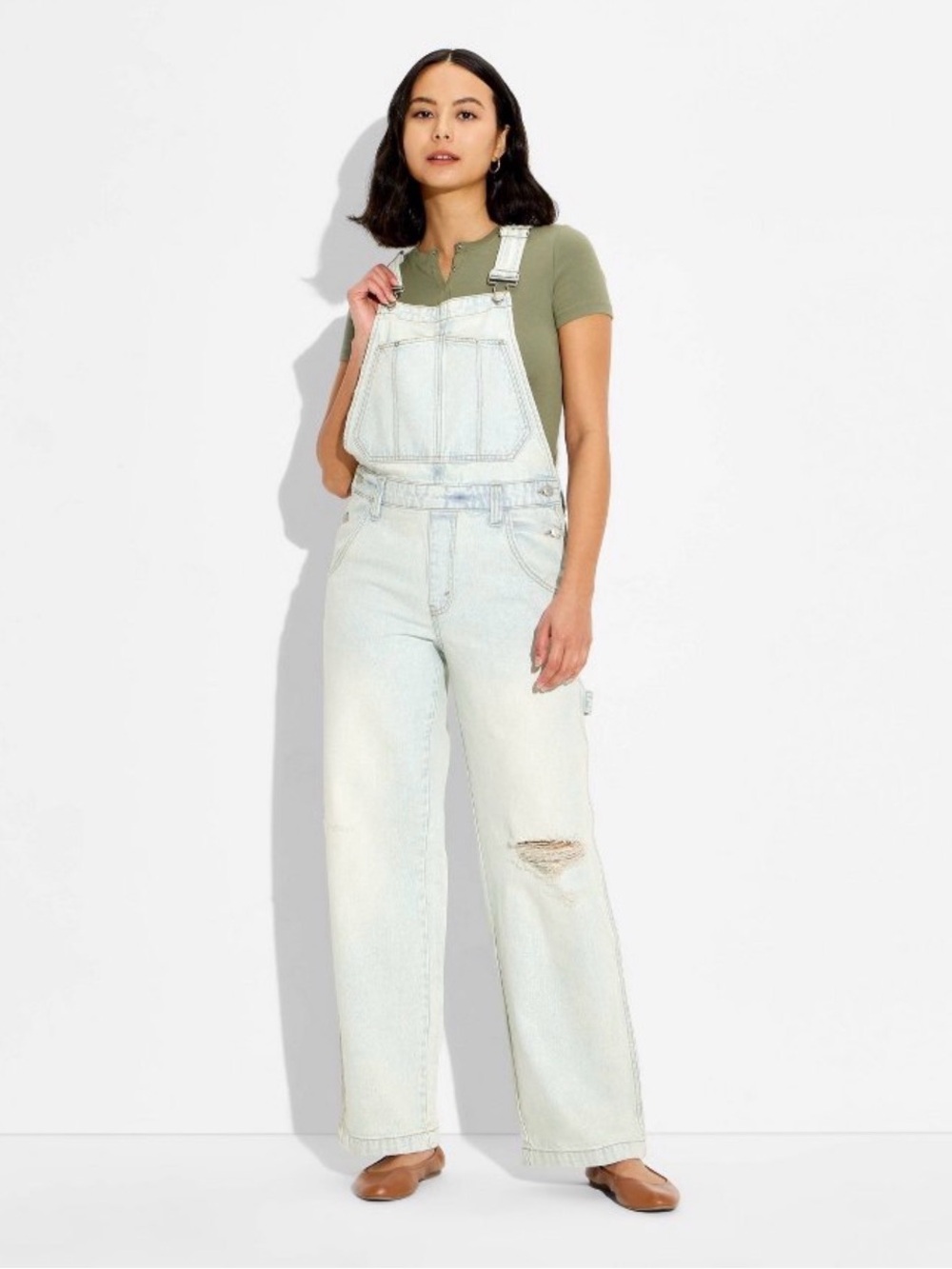 Women's Mid-Rise Baggy Overalls Light Blue Denim XL
